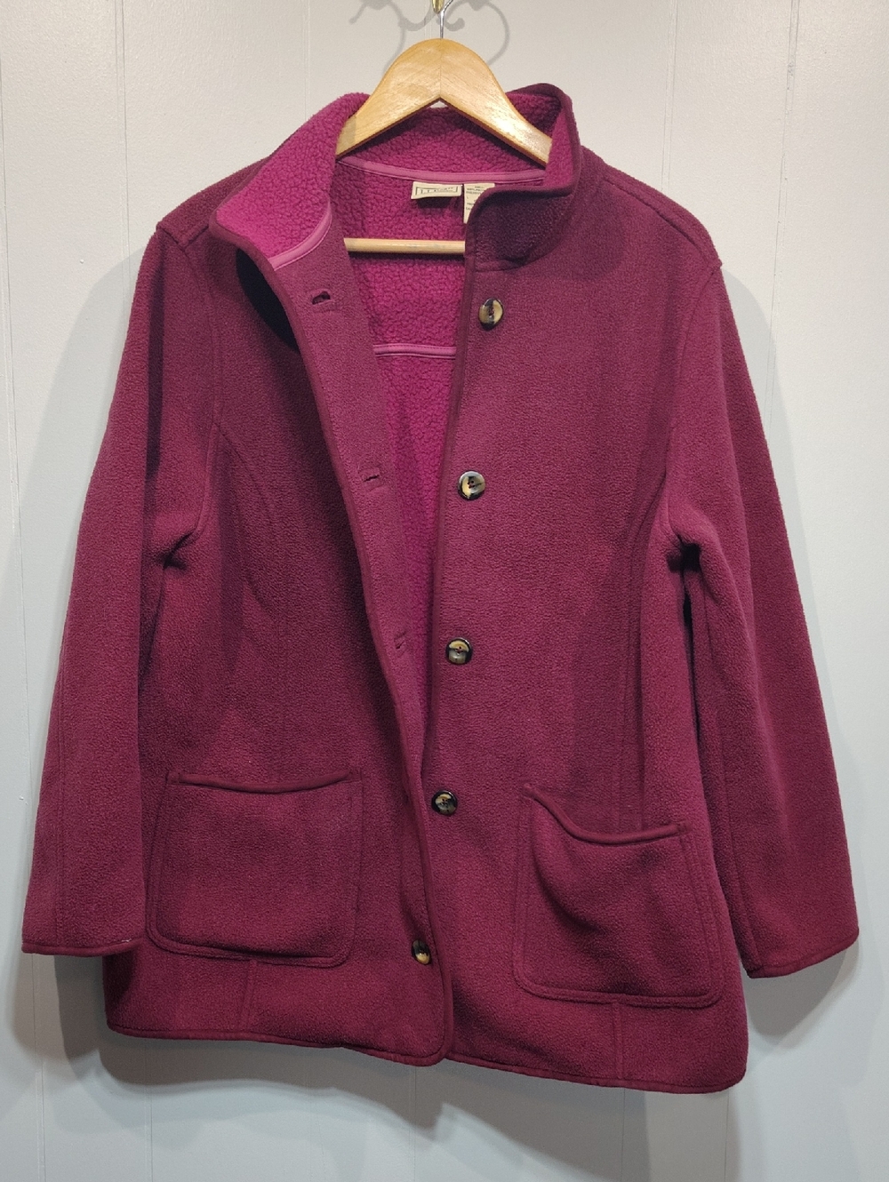 LL Bean Cranberry Sherpa Barn Jacket Large Petite